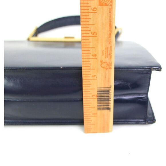 VINTAGE J. W Robinson & Co LA NAVY BLUE LEATHER FRAME HANDBAG SATCHEL POCKETBOOK - Picture 12 of 16